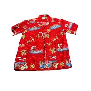 Pacific Legend Apparel Christmas Surfing Santa Button Up Collared Men's Large Sh